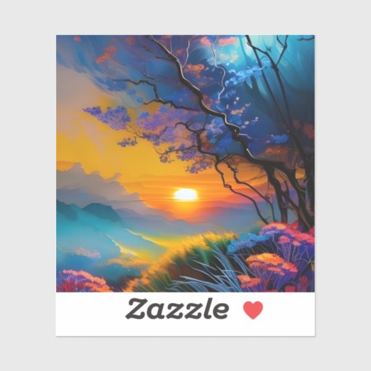 Sticker Superbe lever de soleil sur l'étang (Feuille)
