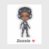 Sticker Superhero chibi cool fille (Feuille)