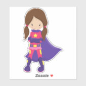 Sticker Superhero Girl, cheveux Brown, mignonne fille, cap (Feuille)
