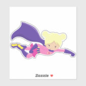 Sticker Superhero Girl, Héros, Cheveux blonde, Cap violet (Feuille)