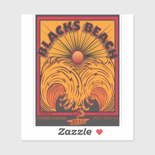 STICKER SURF BLACKS PLAGE SAN DIEGO CALIFORNIA (Feuille)