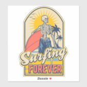 Sticker Surf Forever Skeleton Surfeur Mec Tropical (Feuille)