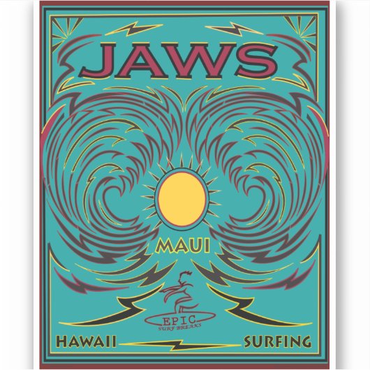 STICKER SURF JAWS MAUI HAWAII (Devant)
