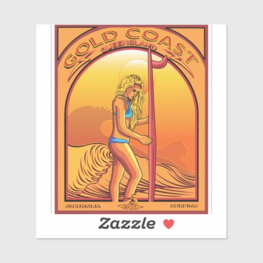 STICKER SURF LA CÔTE D'OR QUEENSLAND AUSTRALIE (Feuille)