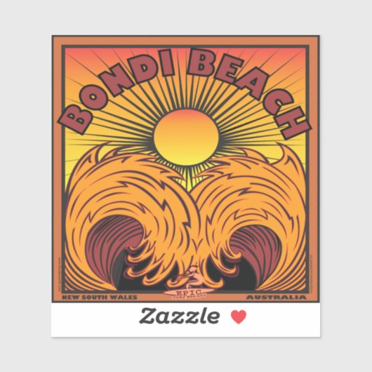 STICKER SURF PLAGE BONDI AUSTRALIE (Feuille)