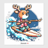 Sticker Surf Reindeer - Drôle Pixel Art Design (Feuille)