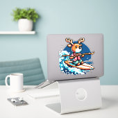 Sticker Surf Reindeer - Drôle Pixel Art Design (Ordinateur portable sur le bureau)