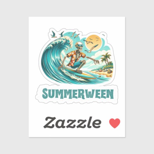 Sticker Surf Skeleton Summerween Beach Vibes (Feuille)
