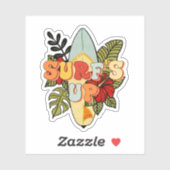 Sticker Surfboard Tropical Feuilles Fleurs Surf vers le ha (Feuille)