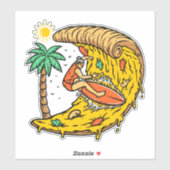 Sticker Surfer À cheval Une Vague De Curl De Pizza (Feuille)