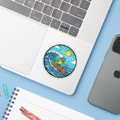 Sticker Surfer Frog - Attraper une Vague (Ordinateur portable avec iPhone)