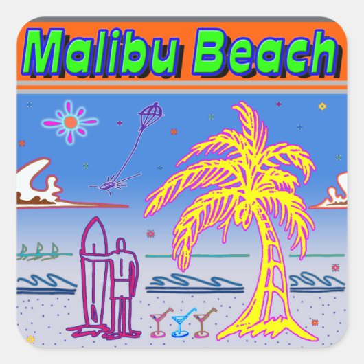 Sticker Surfer "Malibu Beach" (Devant)