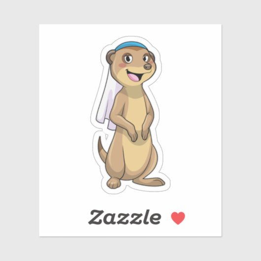 Sticker Suricate comme mariée avec voile (Feuille)