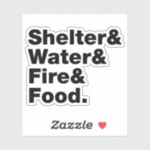 Sticker Survie (Abri & Eau & Feu & Nourriture). (Feuille)