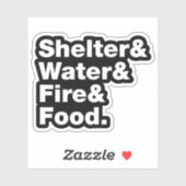 Sticker Survie (Abri & Eau & Feu & Nourriture). Autocollan (Feuille)