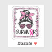 Sticker Survivor Guerrier Messy Bun Cheveux Rose cancer du (Feuille)