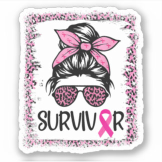 Sticker Survivor Guerrier Messy Bun Cheveux Rose cancer du