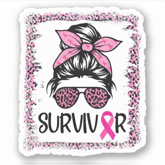 Sticker Survivor Guerrier Messy Bun Cheveux Rose cancer du (Devant)