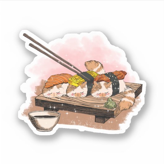 Sticker Sushi Cat Cute Yummy Cat (Devant)