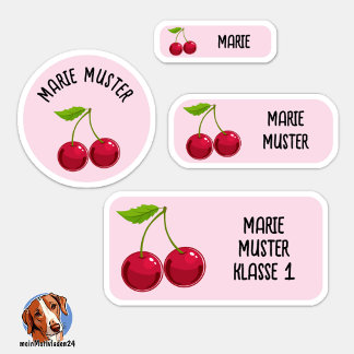 Sticker Süße Kirsche Namensaufkleber rosa – 24er Set