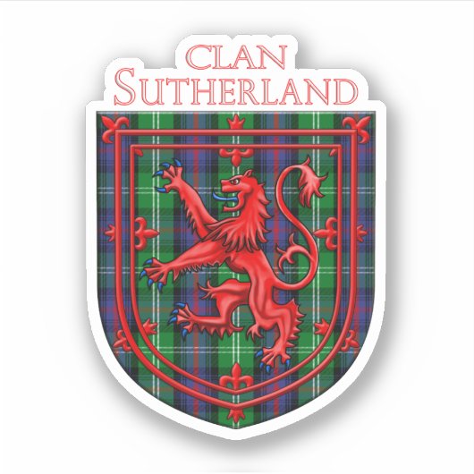 Sticker Sutherland Tartan Scottish Plaid Lion Rampant (Devant)
