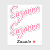 Sticker Suzanne nom rose cursive police x2 (Feuille)