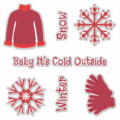 Sticker Sweat rouge et flocons de neige (Devant)