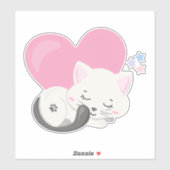 Sticker Sweet Kitty Chat Dormir avec un grand coeur rose (Feuille)