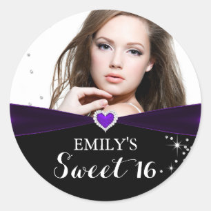 Sticker Sweet sixteen photo au coeur pourpre