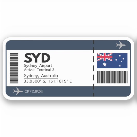 Sticker SYD Sydney Boarding Pass - billet Australie (Devant)