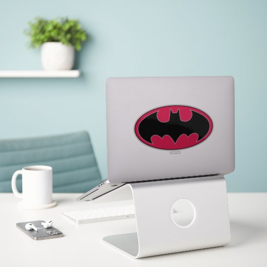 Sticker Symbole Batman | Logo noir rouge (Ordinateur portable sur le bureau)