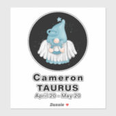 Sticker Symbole d'astrologie Gnome Taurus Angel 8" Vinyl (Feuille)
