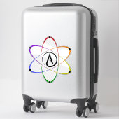 Sticker Symbole d'atome athée arc-en-ciel noir (Sur valise)