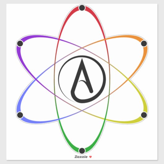Sticker Symbole d'atome athée arc-en-ciel noir (Feuille)