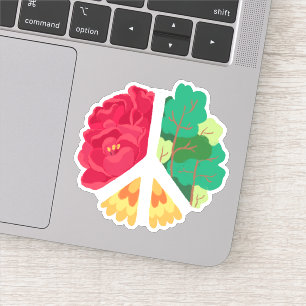 Sticker SYMBOLE DE PAIX - Forêt verte et fleurs rouges