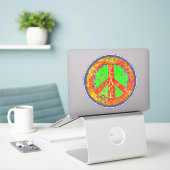 Sticker Symbole de paix hippie amusant Inspirivity Floral (Ordinateur portable sur le bureau)