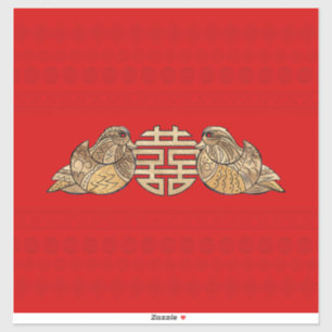Sticker Symbole Gold Double Happiness avec Canards mandari
