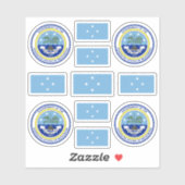 Sticker Symboles de l'État micronésien / blason et drapeau (Feuille)