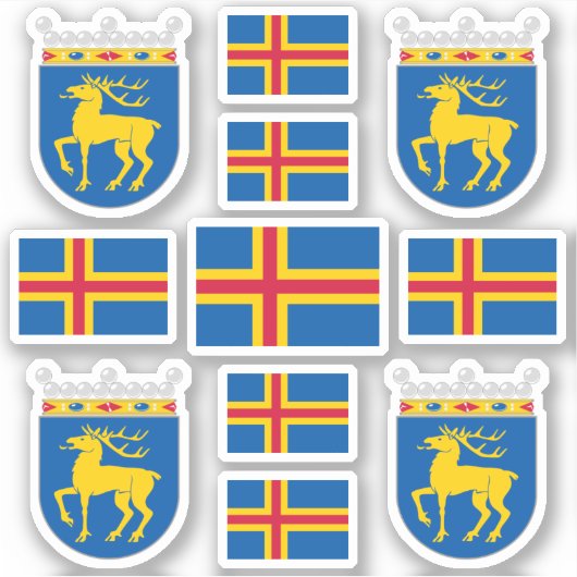 Sticker Symboles de l'île d'Åland / armoiries et drapeau (Devant)
