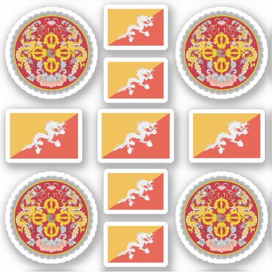 Sticker Symboles nationaux bhoutanais /armoiries et drapea (Devant)