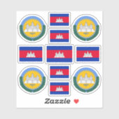 Sticker Symboles nationaux cambodgiens / blason et drapeau (Feuille)