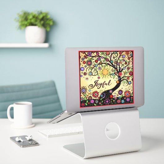 Sticker Sympa Arbre Whimsical Joyeux Un Mot (Ordinateur portable sur le bureau)