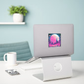 Sticker Synthwave City Skyline (Ordinateur portable sur le bureau)