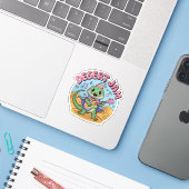 Sticker Synthwave Lézard Keytar Rétro 80s Désert (Ordinateur portable avec iPhone)