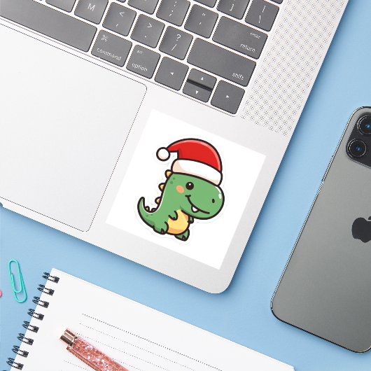 Sticker T-Rex de Noël mignon (Ordinateur portable avec iPhone)