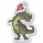 Sticker T-Rex mignon dans un chapeau de Père Noël (Devant)