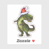 Sticker T-Rex mignon dans un chapeau de Père Noël (Feuille)