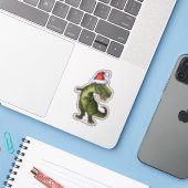 Sticker T-Rex mignon dans un chapeau de Père Noël (Ordinateur portable avec iPhone)