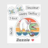 Sticker T-Rex rétro en costume lapin de Pâques Nom de la c (Feuille)
