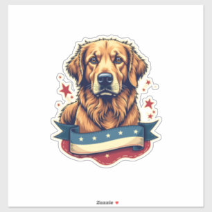 Sticker T-shirt à gravure rétro patriotique Golden Retriev